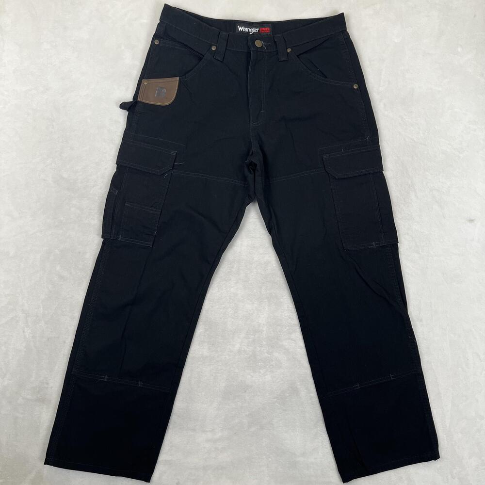 Wrangler Riggs Workwear Cargo Pants Mens 32x30 Black Relaxed Fit Canvas Utility